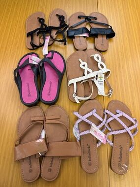 Lot Of 6 Bobbie Brooks Open-Toe Sandals Strap, White Pink Black Women's Size 5/6